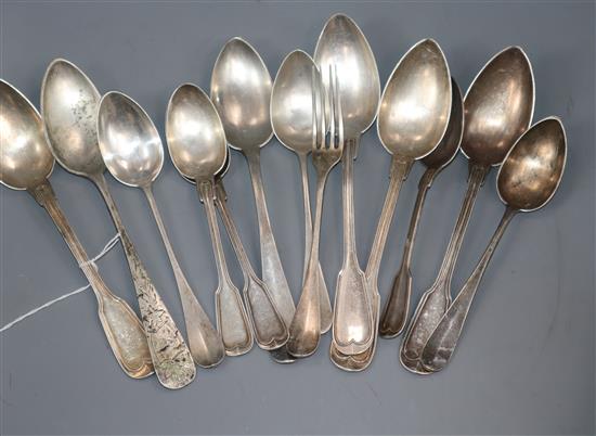 Thirteen items of assorted 800 standard white metal flatware, gross 22 oz.